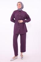 Tesettür giyim MOR GÖMLEK YAKA PANTOLONLU TAKIM T 0374 