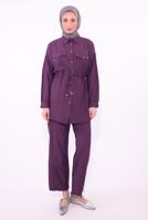 Tesettür giyim MOR GÖMLEK YAKA PANTOLONLU TAKIM T 0374 