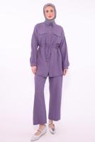 Tesettür giyim MOR GÖMLEK YAKA PANTOLONLU TAKIM T 0374 