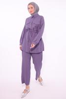 Tesettür giyim MOR GÖMLEK YAKA PANTOLONLU TAKIM T 0374 