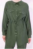 Tesettür giyim HAKİ GÖMLEK YAKA PANTOLONLU TAKIM T 0374 