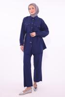 Tesettür giyim LACİVERT GÖMLEK YAKA PANTOLONLU TAKIM T 0374 
