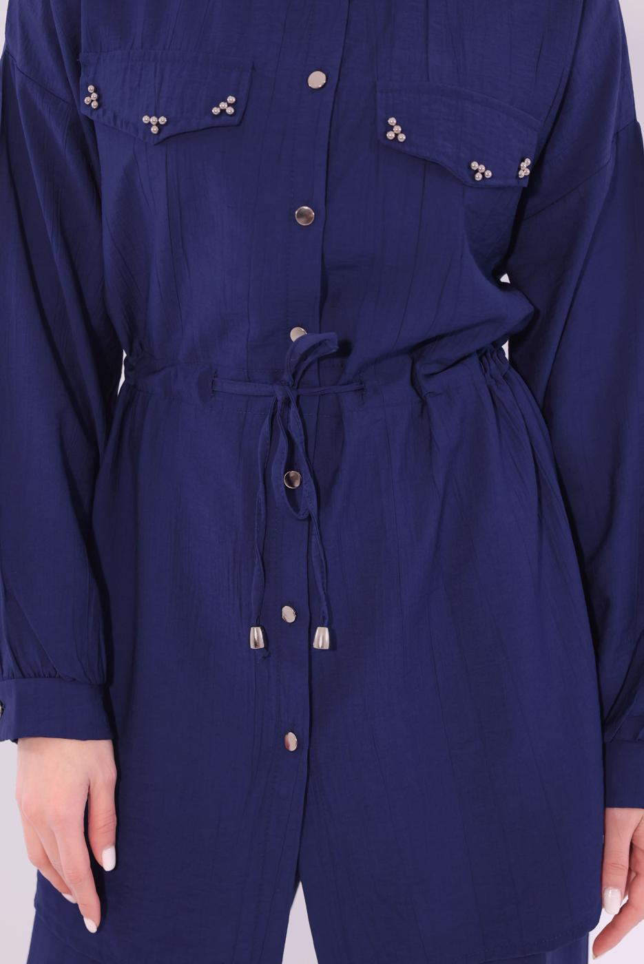 Tesettür giyim LACİVERT GÖMLEK YAKA PANTOLONLU TAKIM T 0374 