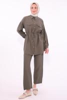 Tesettür giyim VİZON GÖMLEK YAKA PANTOLONLU TAKIM T 0374 