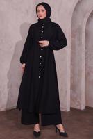 Tesettür giyim SİYAH YIRTMAÇ DETAYLI PANTOLONLU TAKIM T 0774