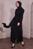 Tesettür giyim SİYAH YIRTMAÇ DETAYLI PANTOLONLU TAKIM T 0774