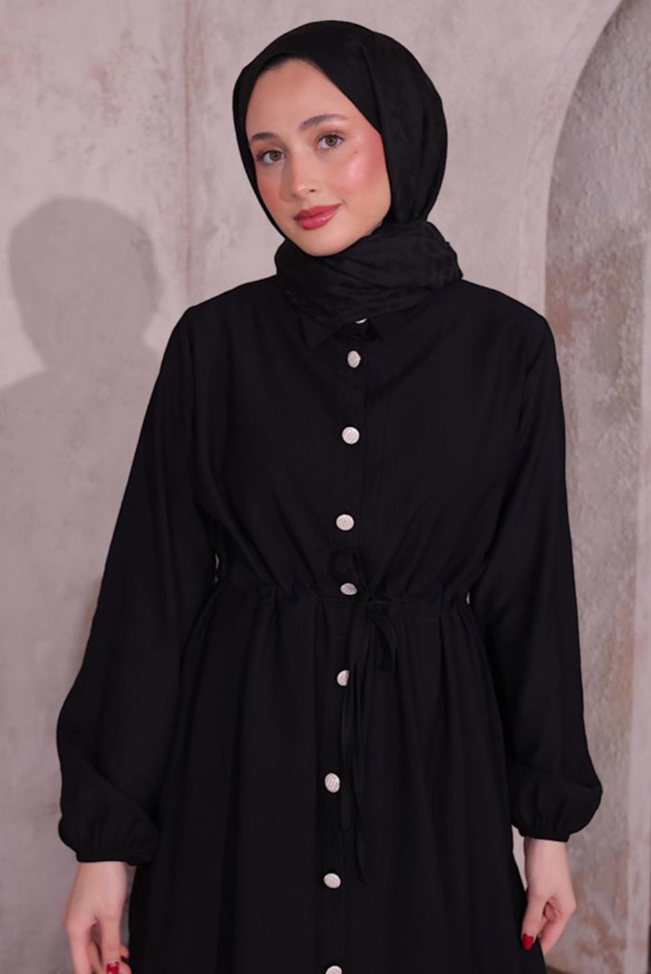 Tesettür giyim SİYAH YIRTMAÇ DETAYLI PANTOLONLU TAKIM T 0774