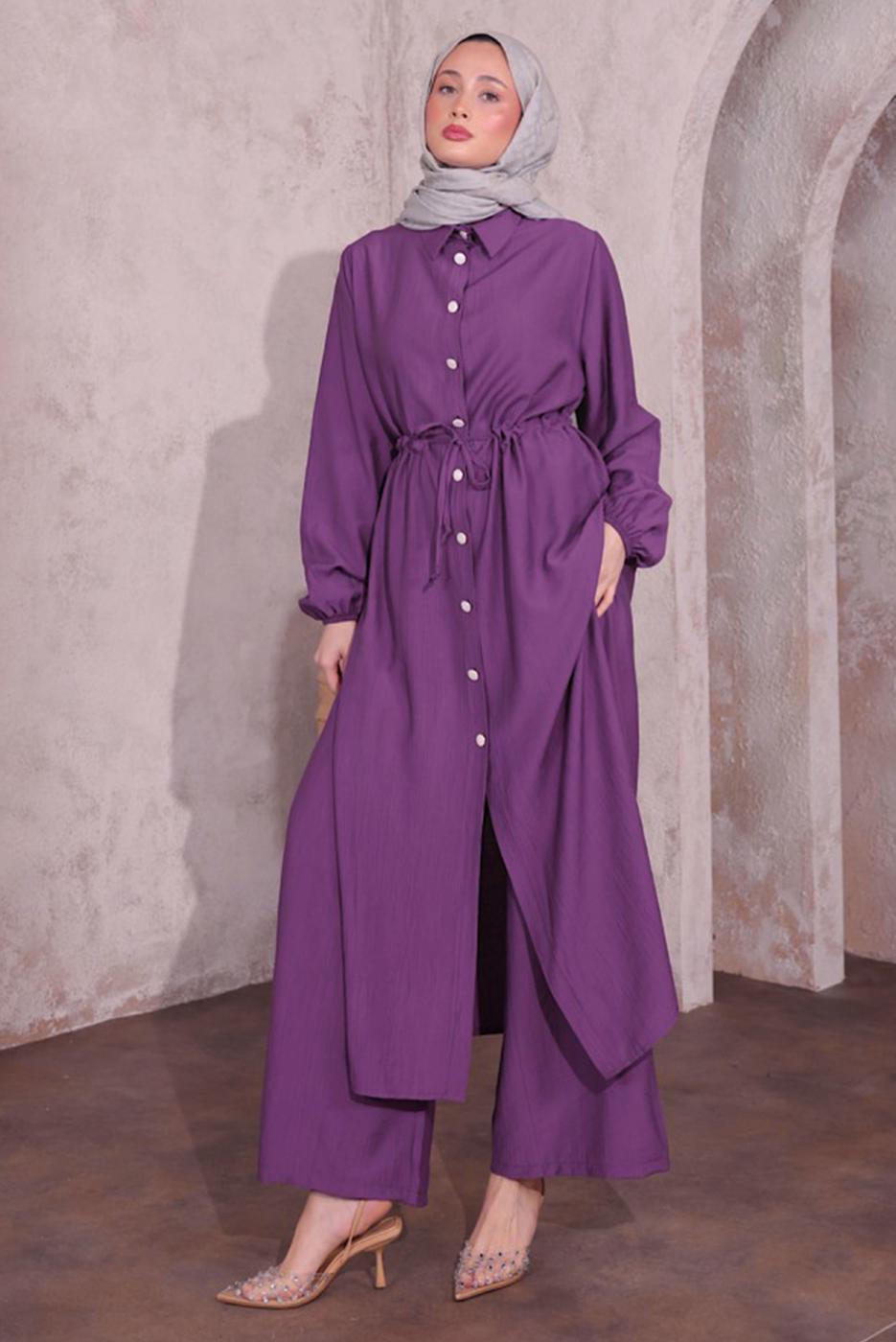 Vêtements hijab POURPRE COSTUME PANTALON À DÉTAILS FENDUS T 0774