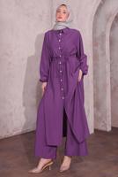 Vêtements hijab POURPRE COSTUME PANTALON À DÉTAILS FENDUS T 0774