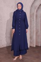 Tesettür giyim LACİVERT YIRTMAÇ DETAYLI PANTOLONLU TAKIM T 0774