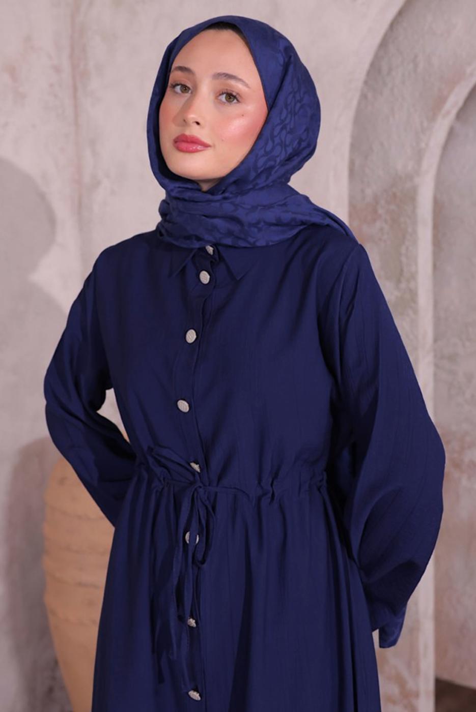 Tesettür giyim LACİVERT YIRTMAÇ DETAYLI PANTOLONLU TAKIM T 0774