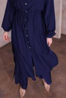 Tesettür giyim LACİVERT YIRTMAÇ DETAYLI PANTOLONLU TAKIM T 0774