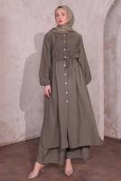 Tesettür giyim VİZON YIRTMAÇ DETAYLI PANTOLONLU TAKIM T 0774