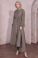 Tesettür giyim VİZON YIRTMAÇ DETAYLI PANTOLONLU TAKIM T 0774