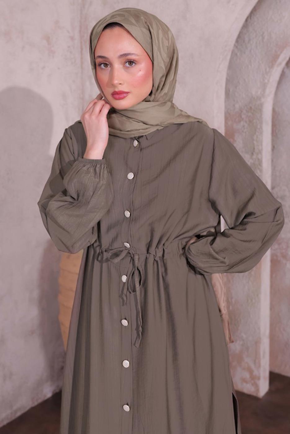 Tesettür giyim VİZON YIRTMAÇ DETAYLI PANTOLONLU TAKIM T 0774