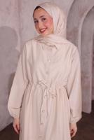 Tesettür giyim BEJ YIRTMAÇ DETAYLI PANTOLONLU TAKIM T 0774