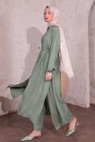 Tesettür giyim YEŞİL YIRTMAÇ DETAYLI PANTOLONLU TAKIM T 0774