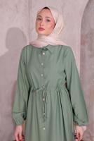 Tesettür giyim YEŞİL YIRTMAÇ DETAYLI PANTOLONLU TAKIM T 0774