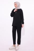 Tesettür giyim SİYAH KAPÜŞONLU PANTOLONLU TAKIM T 1074