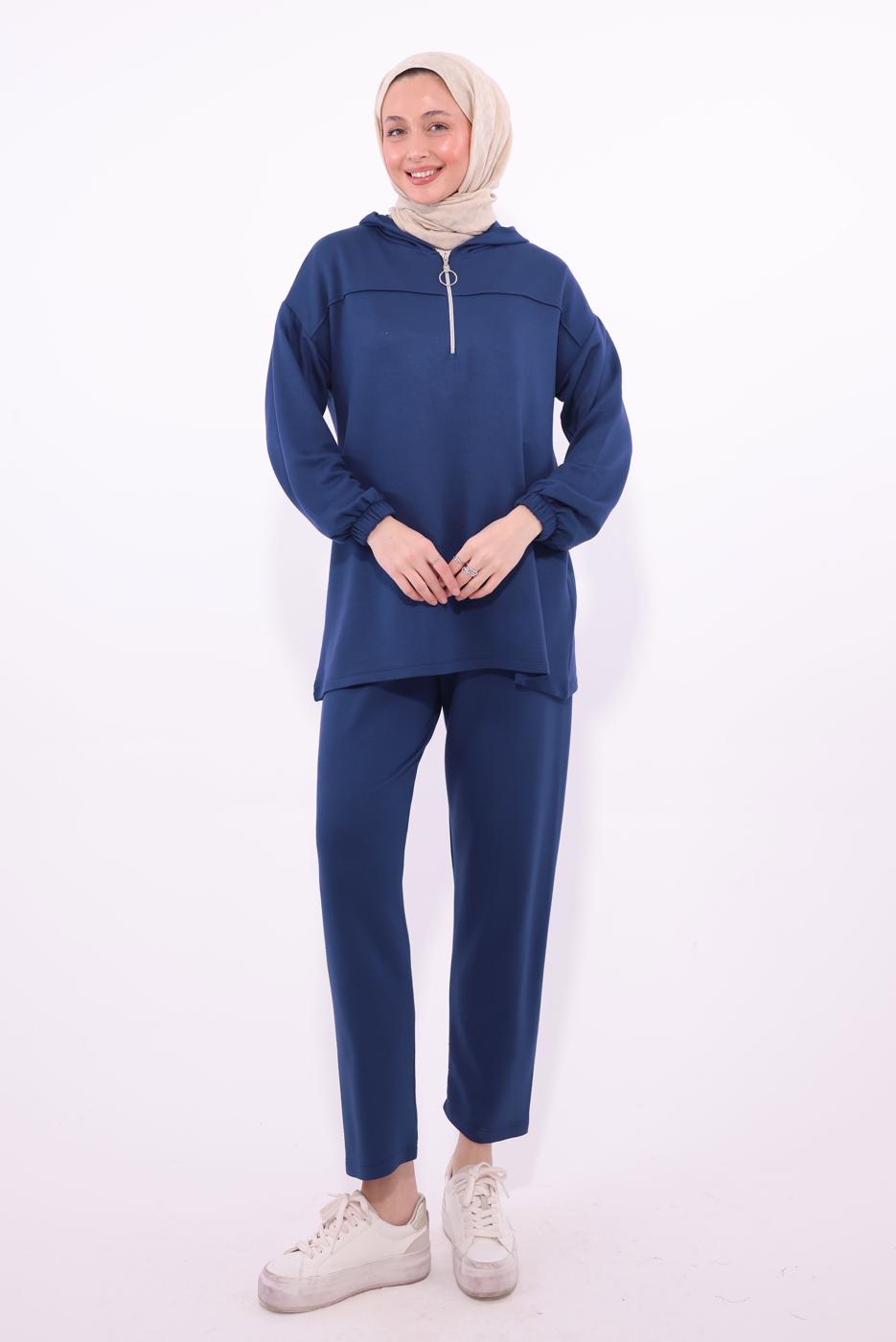Tesettür giyim LACİVERT KAPÜŞONLU PANTOLONLU TAKIM T 1074