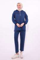 Tesettür giyim LACİVERT KAPÜŞONLU PANTOLONLU TAKIM T 1074