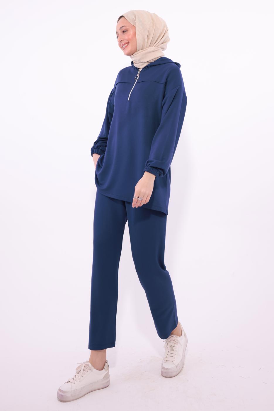 Tesettür giyim LACİVERT KAPÜŞONLU PANTOLONLU TAKIM T 1074