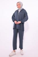 Tesettür giyim GRİ KAPÜŞONLU PANTOLONLU TAKIM T 1074