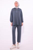 Tesettür giyim GRİ KAPÜŞONLU PANTOLONLU TAKIM T 1074