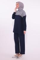 Tesettür giyim LACİVERT ÇİZGİLİ PANTOLONLU TAKIM T 1274