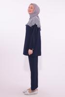 Tesettür giyim LACİVERT ÇİZGİLİ PANTOLONLU TAKIM T 1274