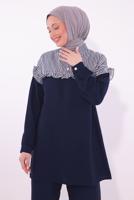 Tesettür giyim LACİVERT ÇİZGİLİ PANTOLONLU TAKIM T 1274