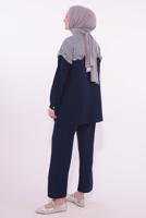 Tesettür giyim LACİVERT ÇİZGİLİ PANTOLONLU TAKIM T 1274