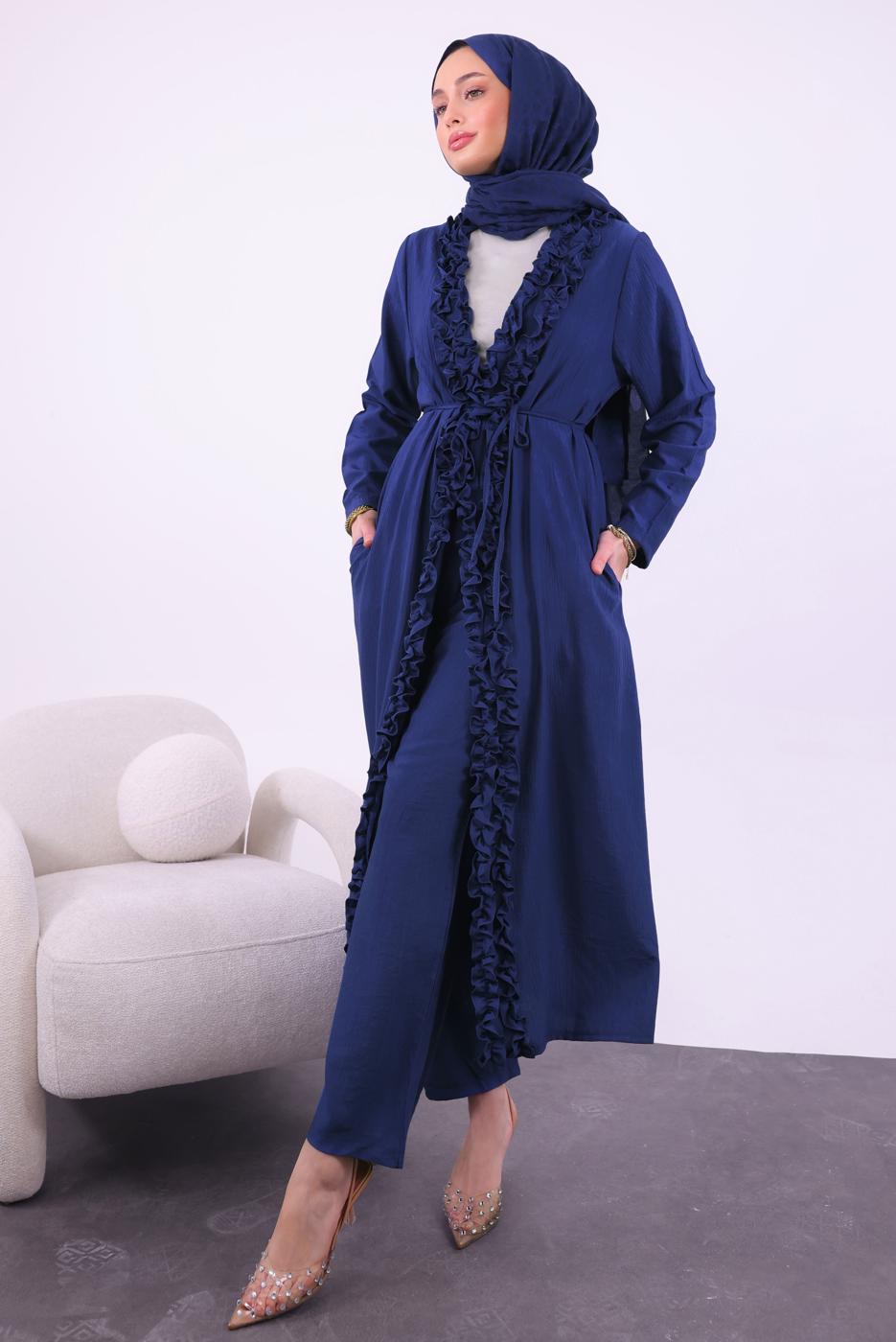Hijab clothing NAVY BLUE FRILLED PANTS SUIT T 1284