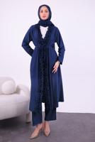 Hijab clothing NAVY BLUE FRILLED PANTS SUIT T 1284