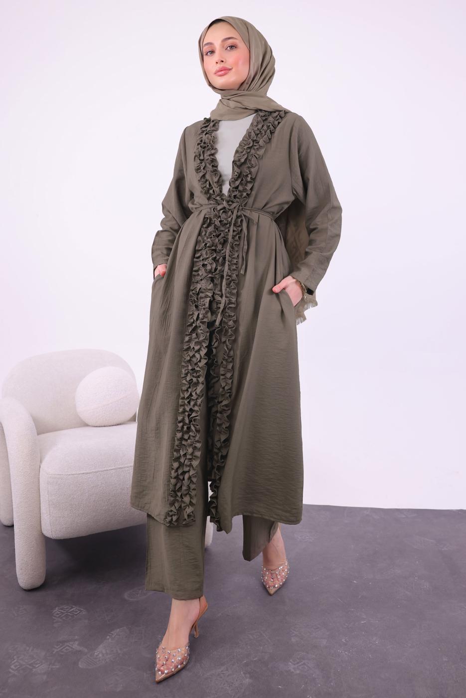 Hijab clothing MINK FRILLED PANTS SUIT T 1284