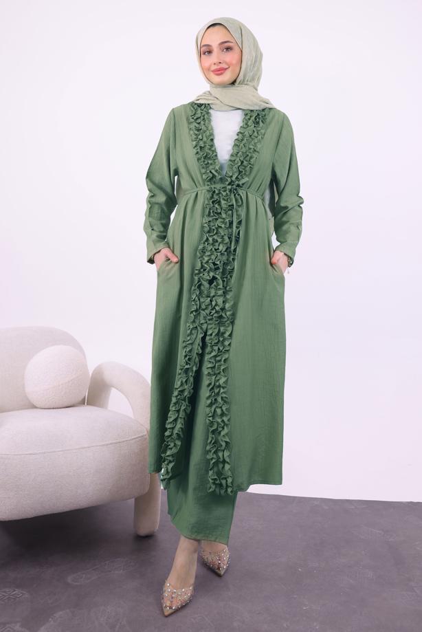 Vêtements hijab VERT TAILLEUR PANTALON À VOLANTS T 1284 - TRENDTESETTÜR