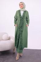 Hijab clothing GREEN FRILLED PANTS SUIT T 1284