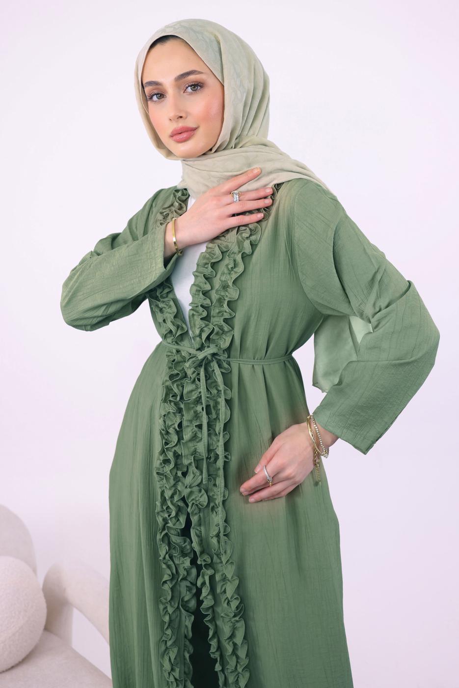 Hijab clothing GREEN FRILLED PANTS SUIT T 1284