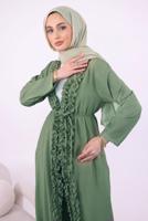 Hijab clothing GREEN FRILLED PANTS SUIT T 1284