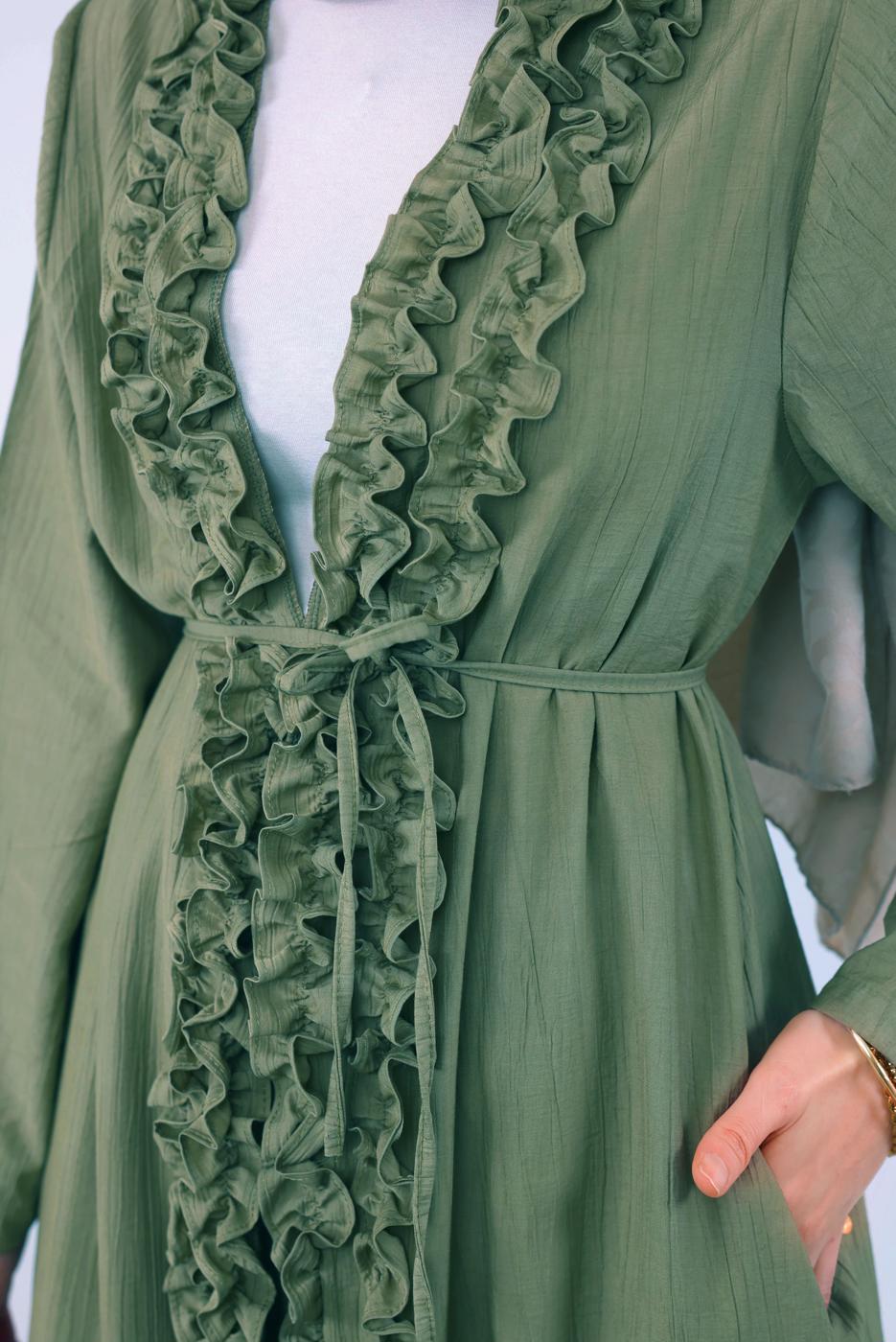 Hijab clothing GREEN FRILLED PANTS SUIT T 1284