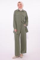 Tesettür giyim HAKİ PANTOLONLU MÜSLİN TAKIM T 1974