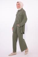 Tesettür giyim HAKİ PANTOLONLU MÜSLİN TAKIM T 1974