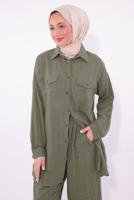 Tesettür giyim HAKİ PANTOLONLU MÜSLİN TAKIM T 1974