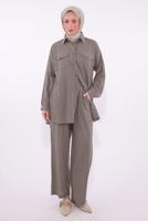 Tesettür giyim VİZON PANTOLONLU MÜSLİN TAKIM T 1974