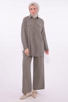 Tesettür giyim VİZON PANTOLONLU MÜSLİN TAKIM T 1974
