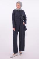 Tesettür giyim GRİ PANTOLONLU MÜSLİN TAKIM T 1974