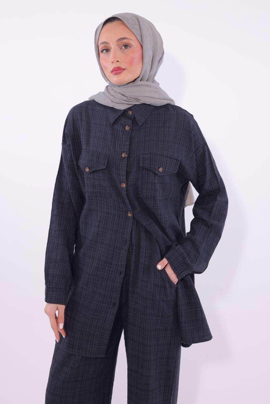 Tesettür giyim GRİ PANTOLONLU MÜSLİN TAKIM T 1974