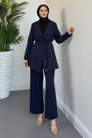 Tesettür giyim LACİVERT BAĞCIK DETAYLI PANTOLONLU TAKIM T 2226