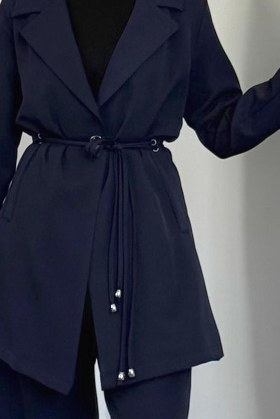 Tesettür giyim LACİVERT BAĞCIK DETAYLI PANTOLONLU TAKIM T 2226