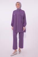 Tesettür giyim MOR FERMUARLI PANTOLONLU TAKIM T 2374